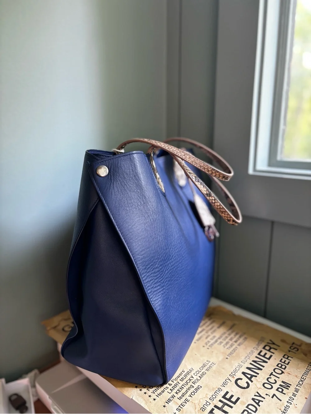 Christian Dior Large DiorAddict Exotic Python Leather Blue Shopping Tote EUC